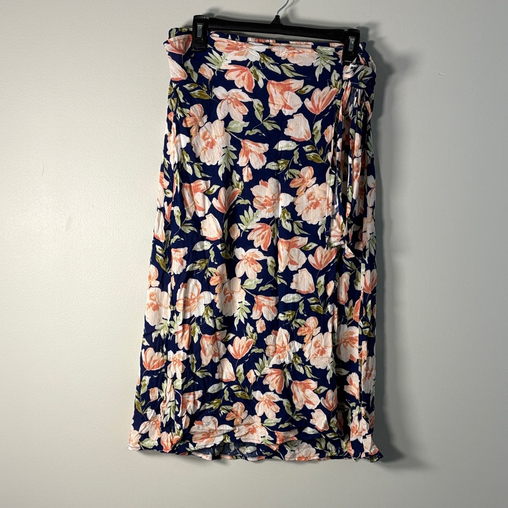 Ces Femme Navy Maxi Skirt with Pink Floral Print